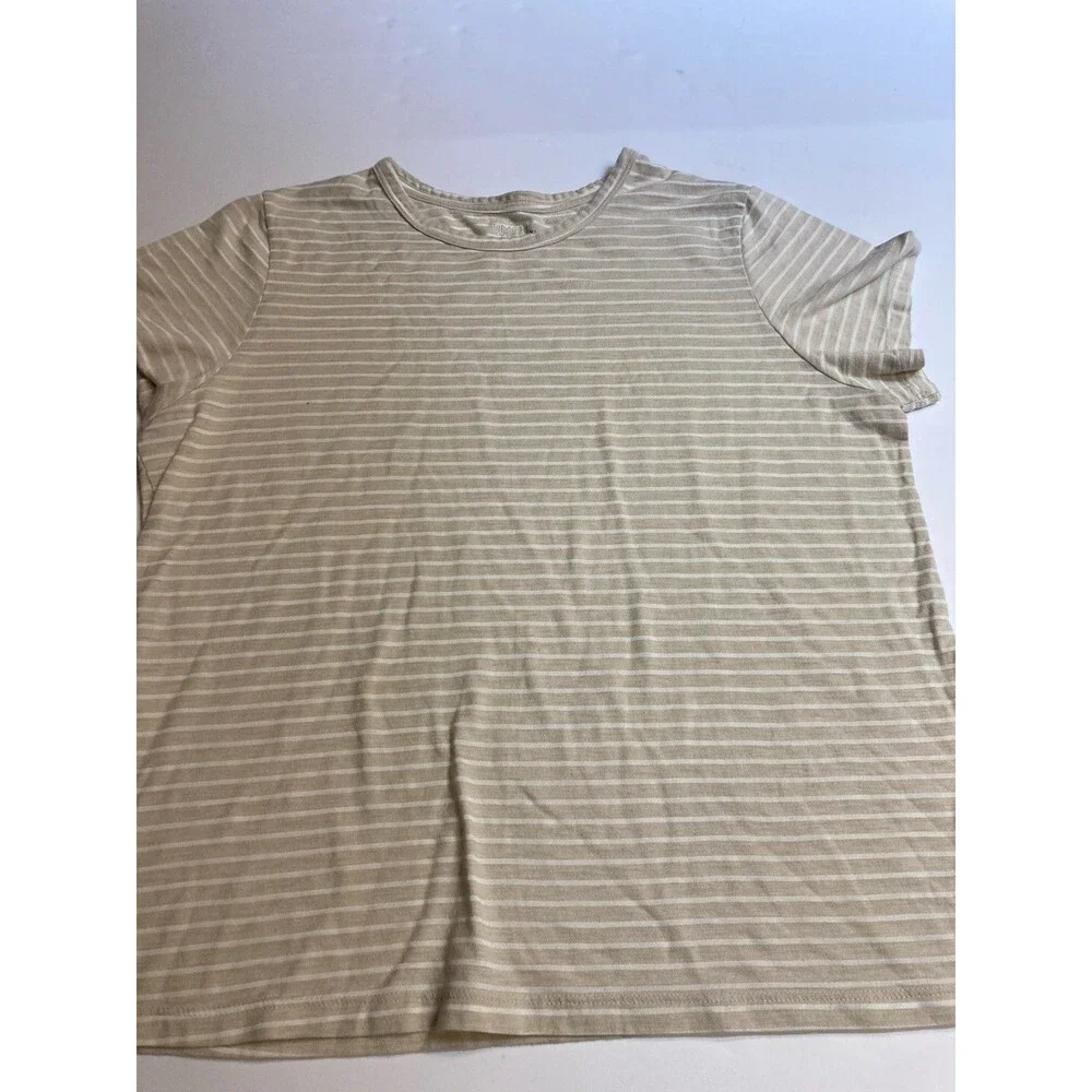 Time and Tru Women's Beige White Striped Crew Neck Short Sleeve T-Shirt XL